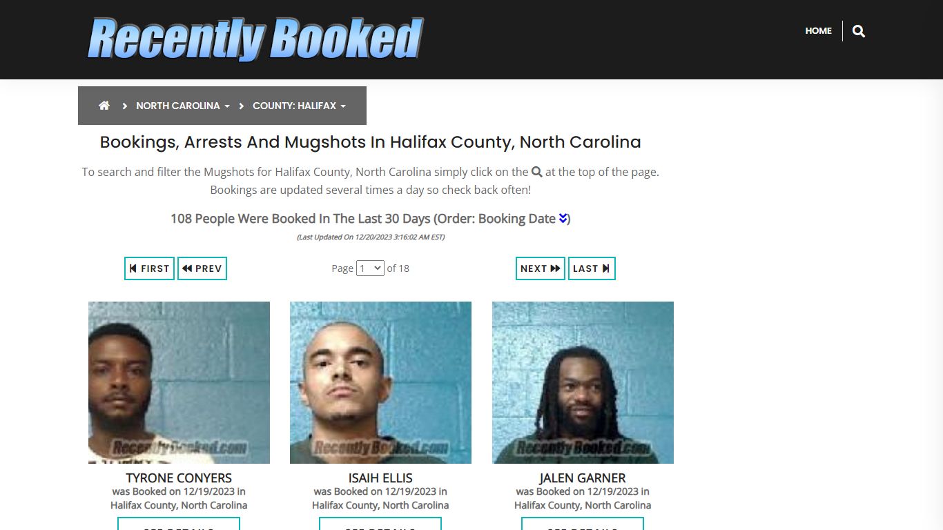 Bookings, Arrests and Mugshots in Halifax County, North Carolina