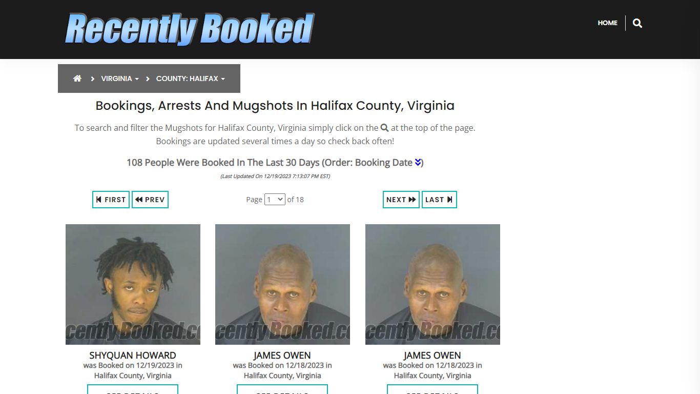 Recent bookings, Arrests, Mugshots in Halifax County, Virginia